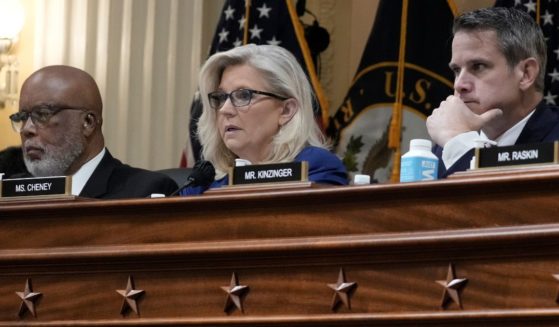 From left, Democratic Rep. Bennie Thompson of Mississippi and Republican Reps. Liz Cheney of Wyoming and Adam Kinzinger of Illinois participate in a hearing of the House select committee on the Jan. 6, 2021, Capitol incursion in the Cannon House Office Building in Washington on Oct. 13.