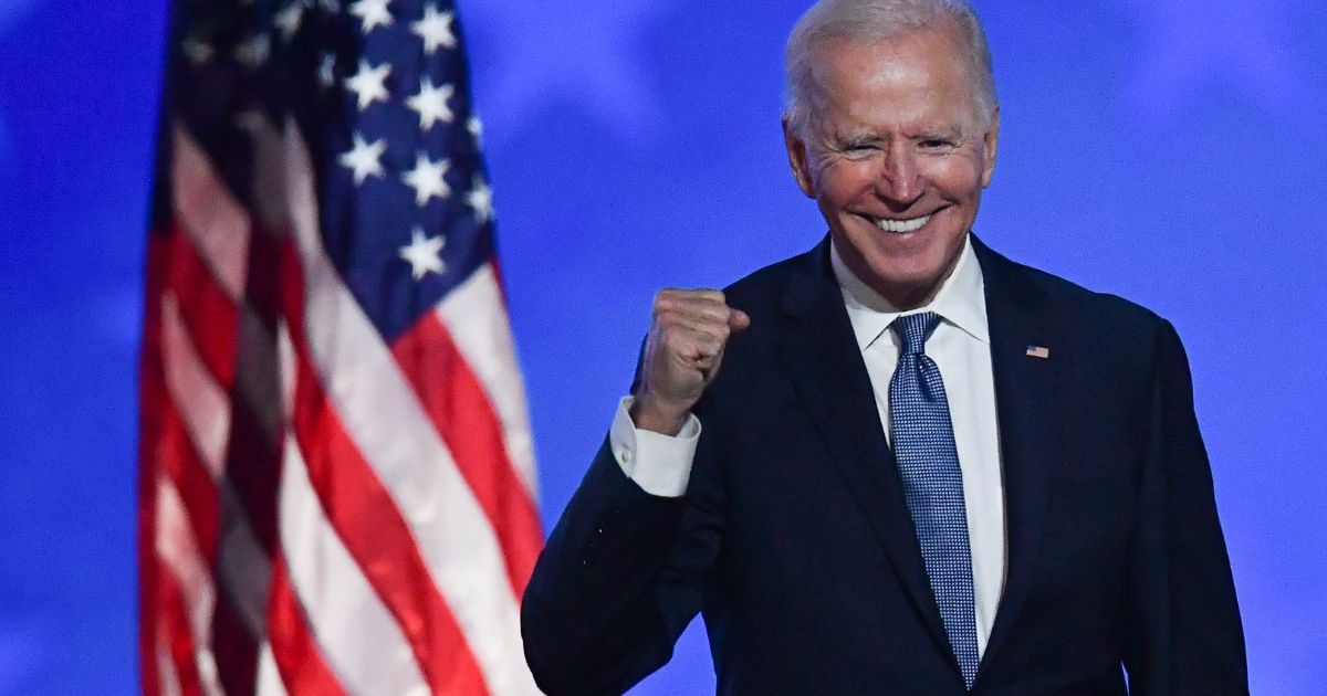 Joe Biden gestures after speaking in Wilmington, Delaware, on Nov. 4, 2020.