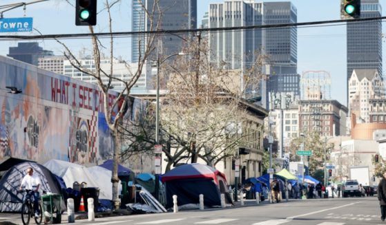 Tents line a Skid Row street in Los Angeles on Wednesday.