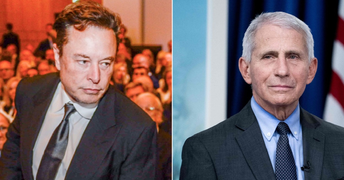 Twitter owner Elon Musk, left; National Institute for Allergy and Infectious Diseases Director Dr. Anthony Fauci, right.