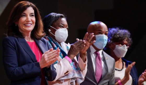 New York Gov. Kathy Hochul, left, is joined by fellow Democrats, from left, Senate Majority Leader Andrea Stewart-Cousins, Assembly Speaker Carl Heastie and Health Commissioner Mary T. Bassett during a ceremony to sign a pro-abortion legislation on June 13 in New York.