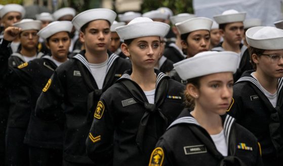 Navy cadets march during the annual Veterans Day Parade in New York on Nov. 11.