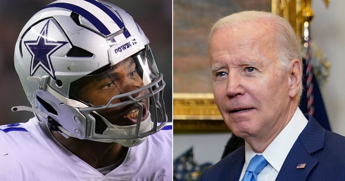 Dallas Cowboys linebacker Micah Parsons, left, indicated he wasn't happy with President Joe Biden, right, following the prisoner swap with Russia that secured the release of WNBA star Brittney Griner.