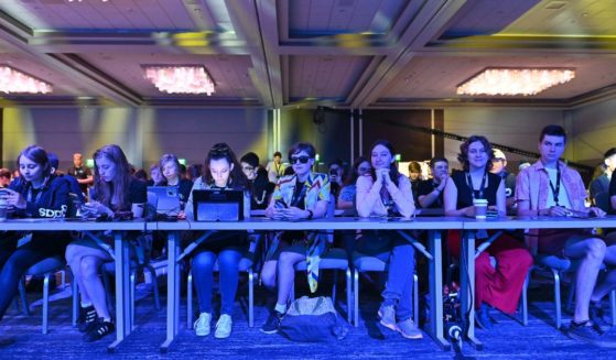 Attendees sit during a session at the Roblox Developer Conference in Burlingame, California, on Aug. 10, 2019.