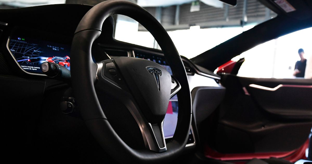 The dashboard of the Tesla Model S car is pictured at a Tesla showroom in Lisbon, Portugal, on Sept. 1, 2017.