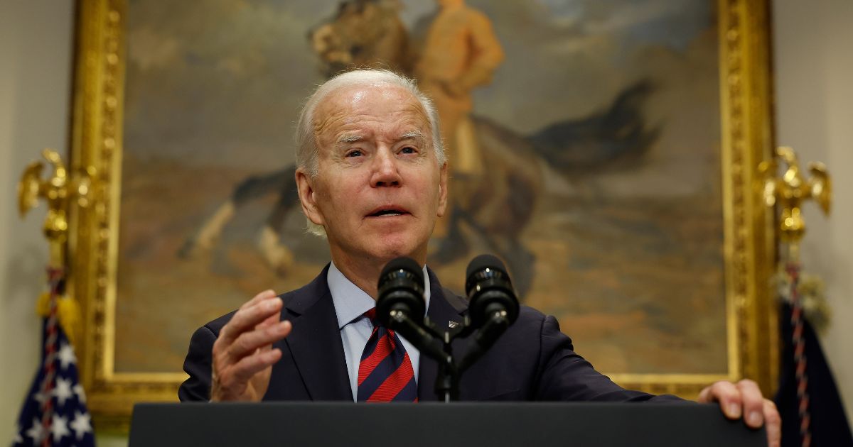 President Joe Biden delivers brief remarks before signing bipartisan legislation averting a rail workers strike in the Roosevelt Room at the White House on December 2, 2022 in Washington, DC.