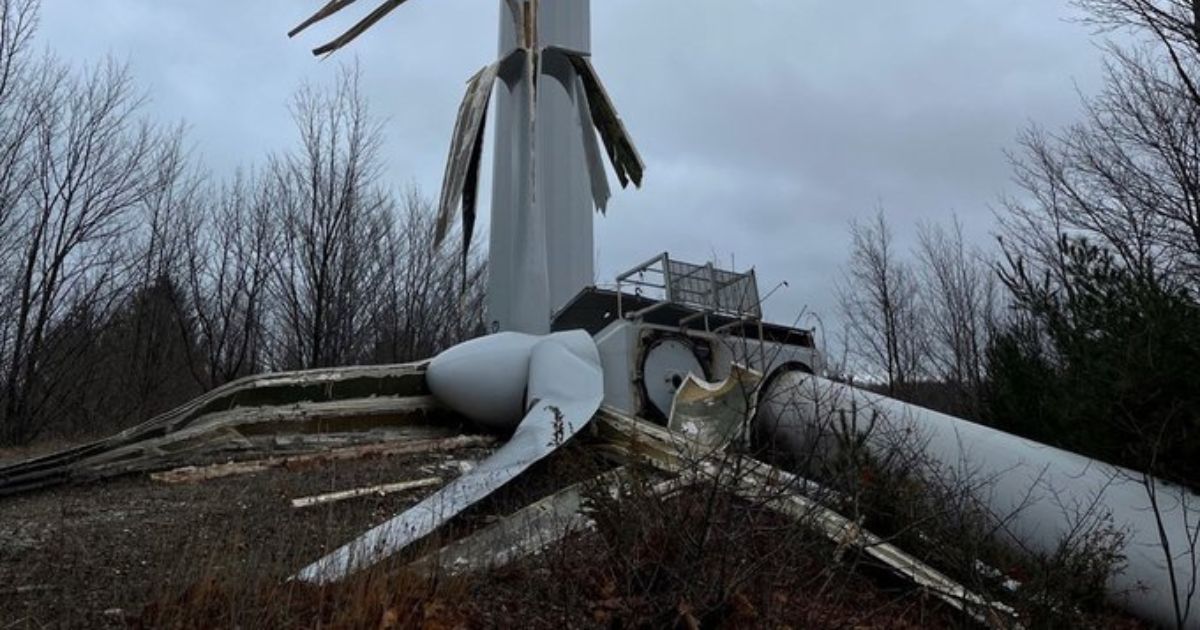 A wind turbine in Northport, Michigan, broke off and crashed to the ground after strong winds caused it to spin out of control.