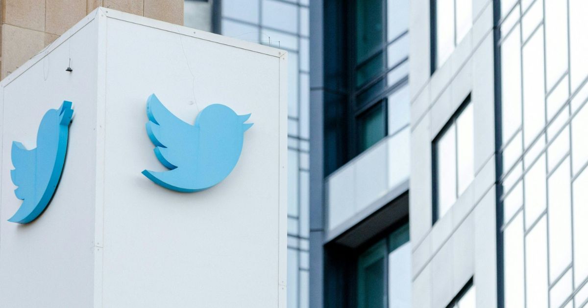 The Twitter logo is seen on the exterior of Twitter headquarters in San Francisco on Oct. 28.