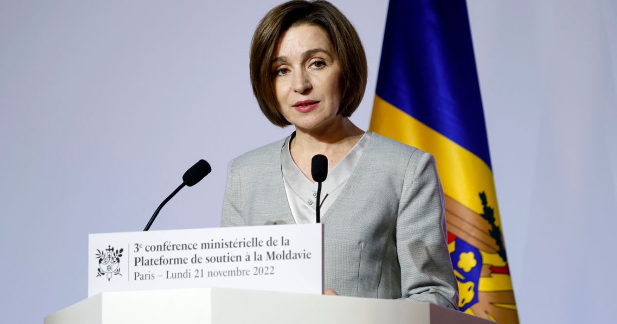 Moldova's president, Maia Sandu, delivers a speech in Paris on Nov. 21.