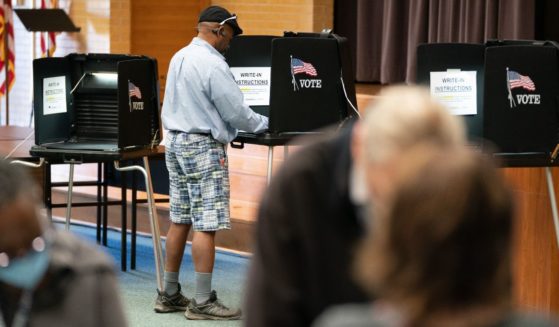 A voter fills out a ballot on Nov. 8 in Winston Salem, North Carolina.