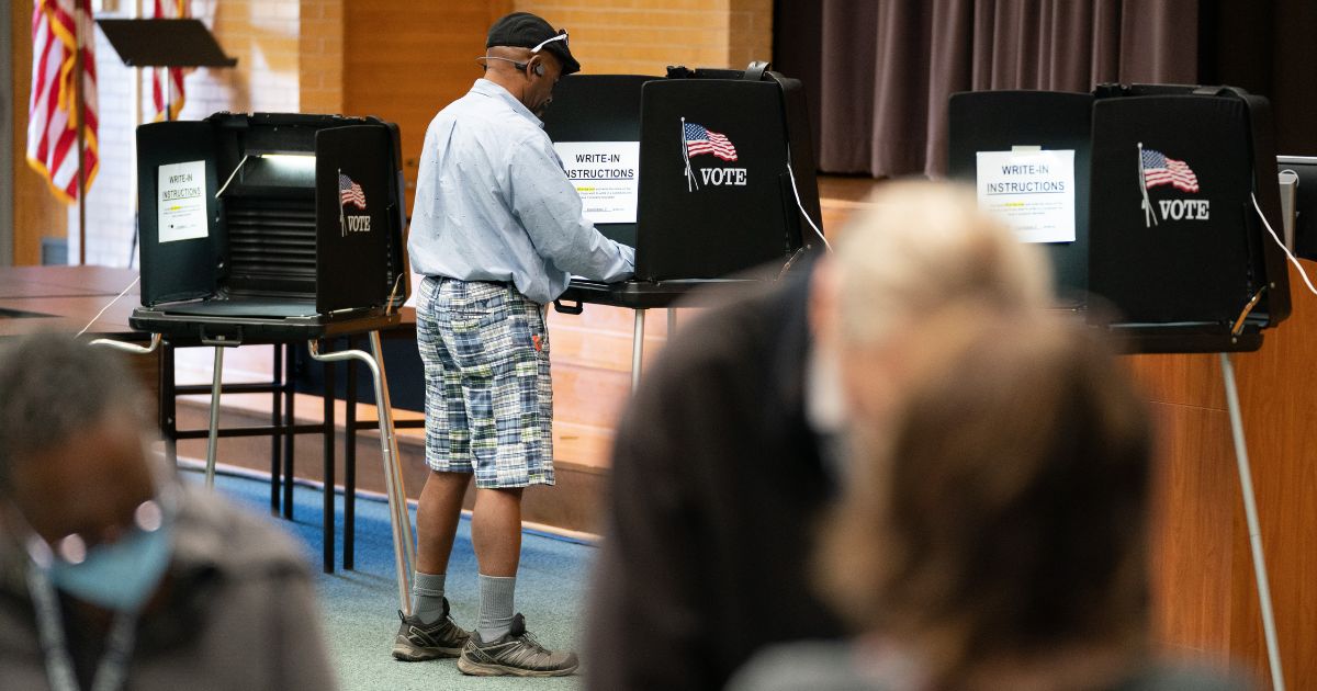 A voter fills out a ballot on Nov. 8 in Winston Salem, North Carolina.