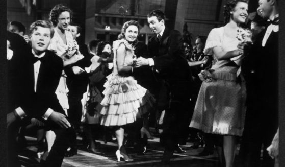 James Stewart dances with Donna Reed in a still from the Frank Capra Christmas film, "It's a Wonderful Life."