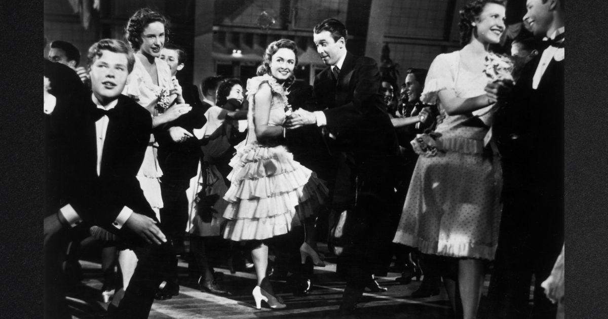 James Stewart dances with Donna Reed in a still from the Frank Capra Christmas film, "It's a Wonderful Life."