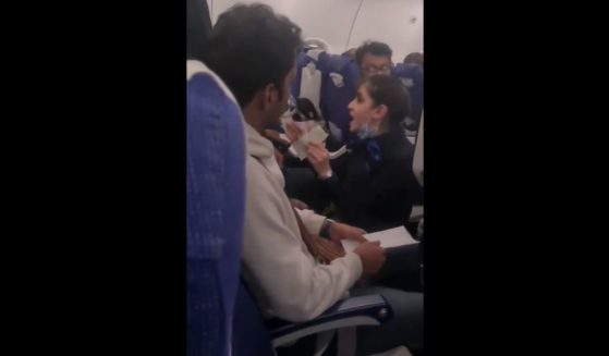 An altercation between a flight attendant and a passenger is seen in this Twitter screen shot.