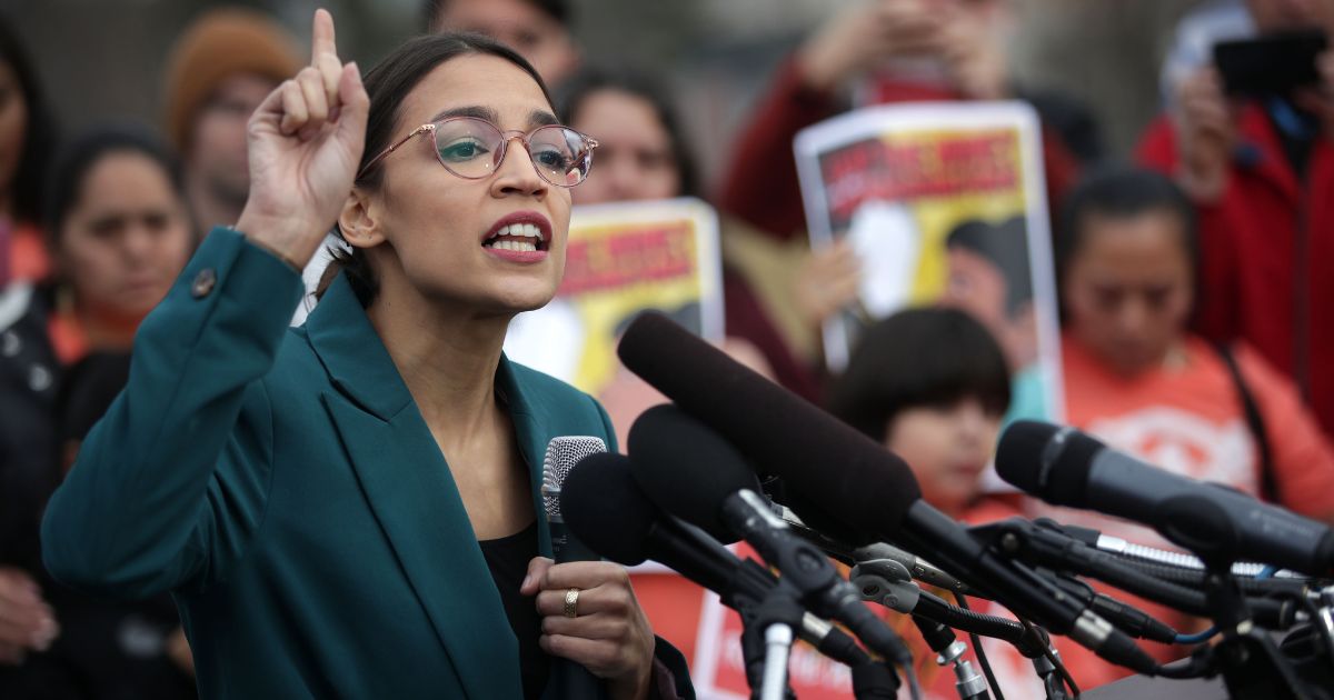 Rep. Alexandria Ocasio-Cortez (D-NY) speaks during a news conference at the East Front of the U.S. Capitol Feb.7, 2019, in Washington, D.C.