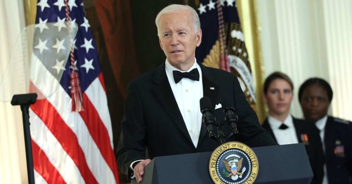 President Joe Biden delivers remarks at a reception for the 2022 Kennedy Center honorees at the White House on Sunday in Washington, D.C.
