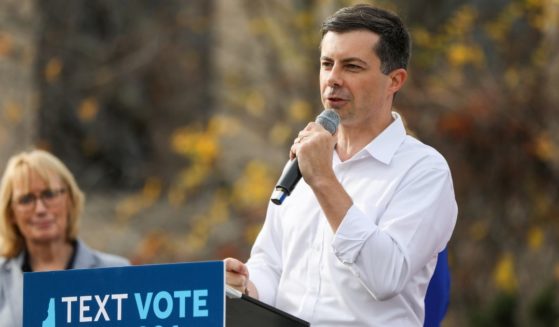 U.S. Transportation Secretary Pete Buttigieg, campaigns for U.S. Sen. Maggie Hassan (D-NH) during a campaign event on Nov. 6 in Nashua, New Hampshire.