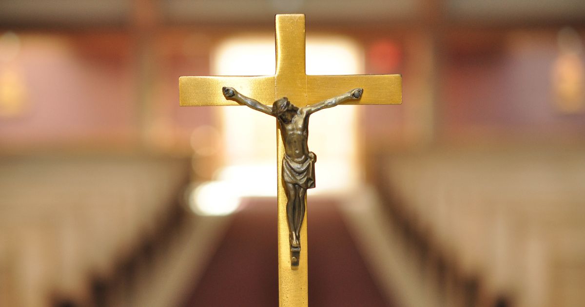 A crucifix is seen in this stock image.