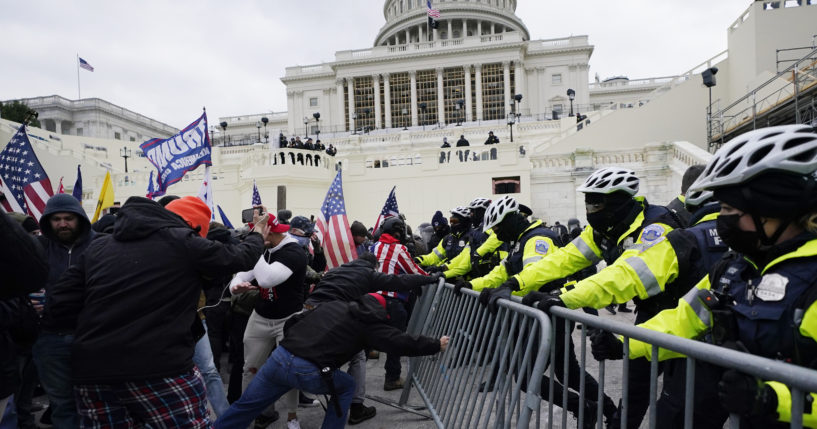 Capitol Police battle rioters outside the Capitol on Jan. 6, 2021.
