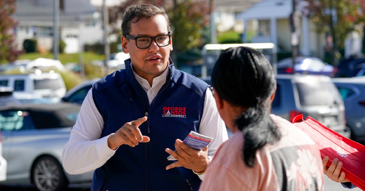 New York Rep.-elect George Santos is pictured on the campaign trail in a Nov. 5 file photo.