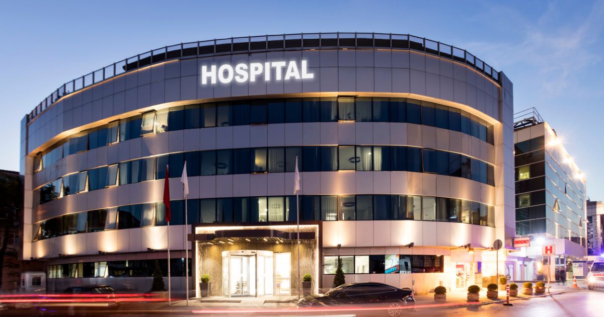 The above stock image is of a hospital.