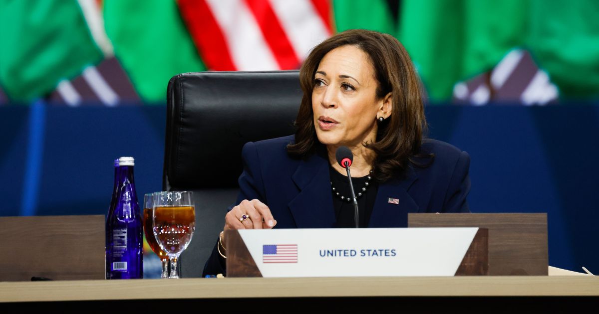 Vice President Kamala Harris speaks at a working lunch at the U.S. - Africa Leaders Summit on Dec. 15 in Washington, D.C.