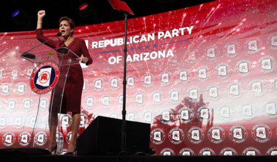 Arizona Republican gubernatorial nominee Kari Lake speaks to supporters during her election night event at The Scottsdale Resort at McCormick Ranch on November 8, 2022 in Scottsdale, Arizona.
