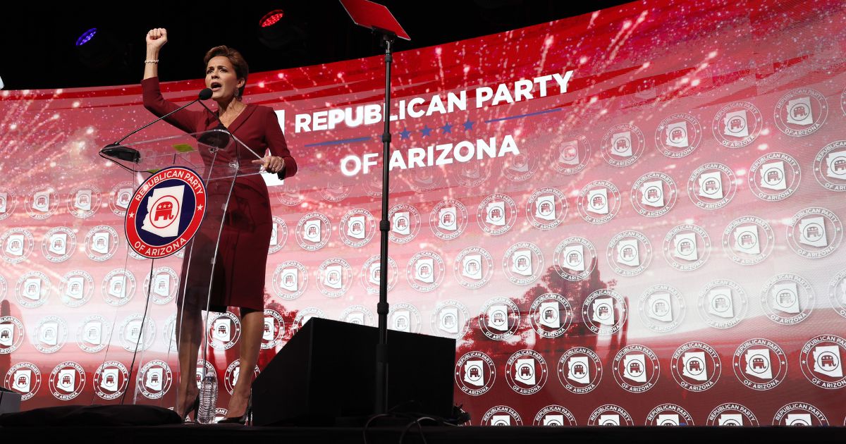 Arizona Republican gubernatorial nominee Kari Lake speaks to supporters during her election night event at The Scottsdale Resort at McCormick Ranch on November 8, 2022 in Scottsdale, Arizona.