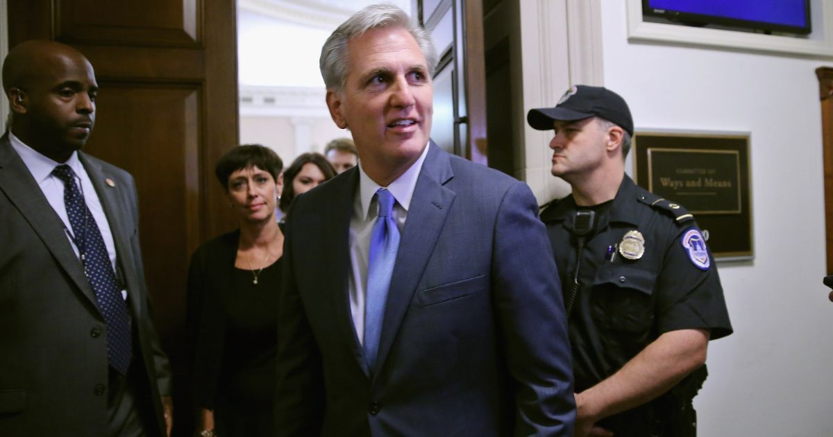 Then-House Majority Leader Kevin McCarthy walks out of the caucus room after he announced that he will not be a candidate for Speaker of the House in the Longworth House Office Building on Capitol Hill Oct. 8, 2015, in Washington, D.C.
