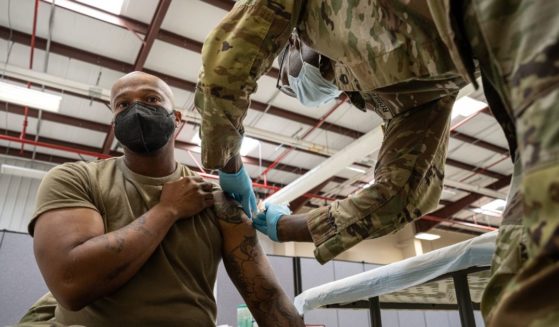 A soldier receives a COVID-19 vaccine on Sept. 9, 2021, in Fort Knox, Kentucky.