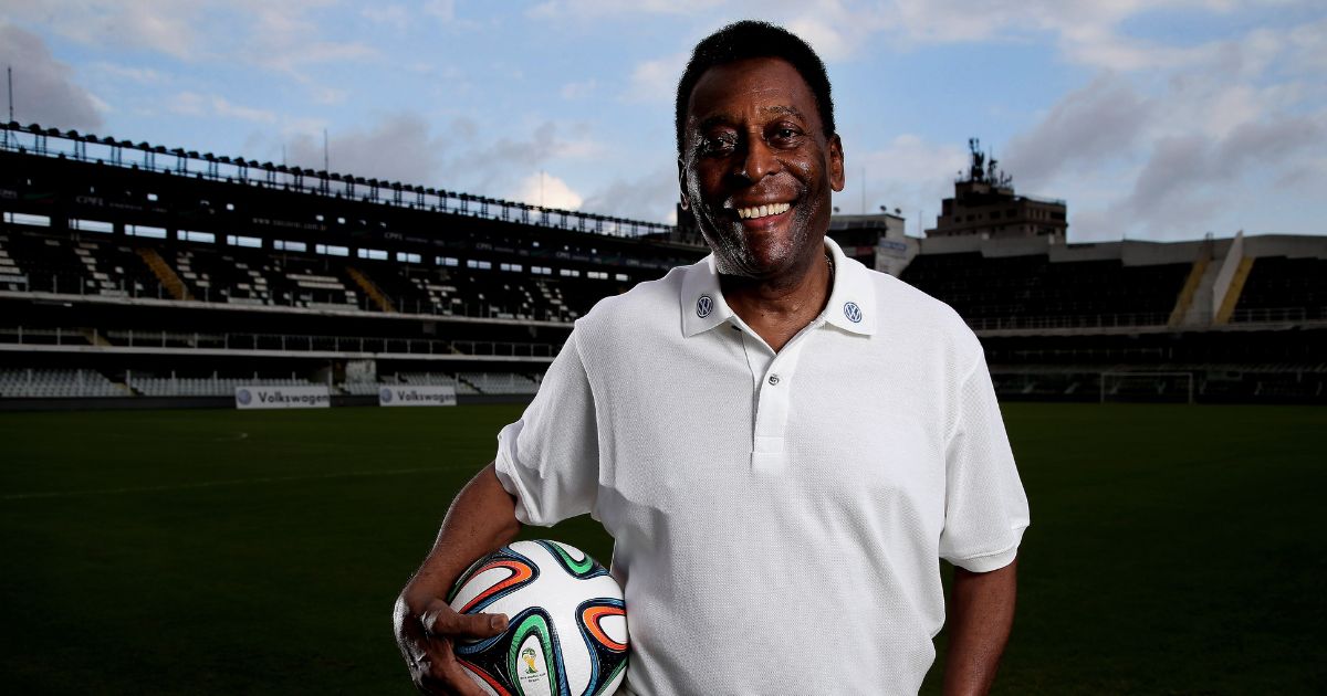 Brazilian football legend Pele poses in during a visit at stadium Vila Belmiro on May 17, 2014, in Santos, Brazil.