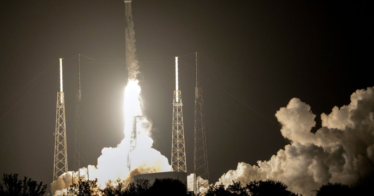 A SpaceX Falcon 9 rocket, with a payload including two lunar rovers from Japan and the United Arab Emirates, lifts off from Launch Complex 40 at the Cape Canaveral Space Force Station in Cape Canaveral, Florida, on Sunday.