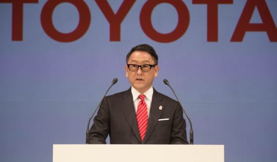 President and CEO of Toyota Motor Corporation, Akio Toyoda speaks to the media during a news conference at the Imperial Hotel on March 13, 2015, in Tokyo.