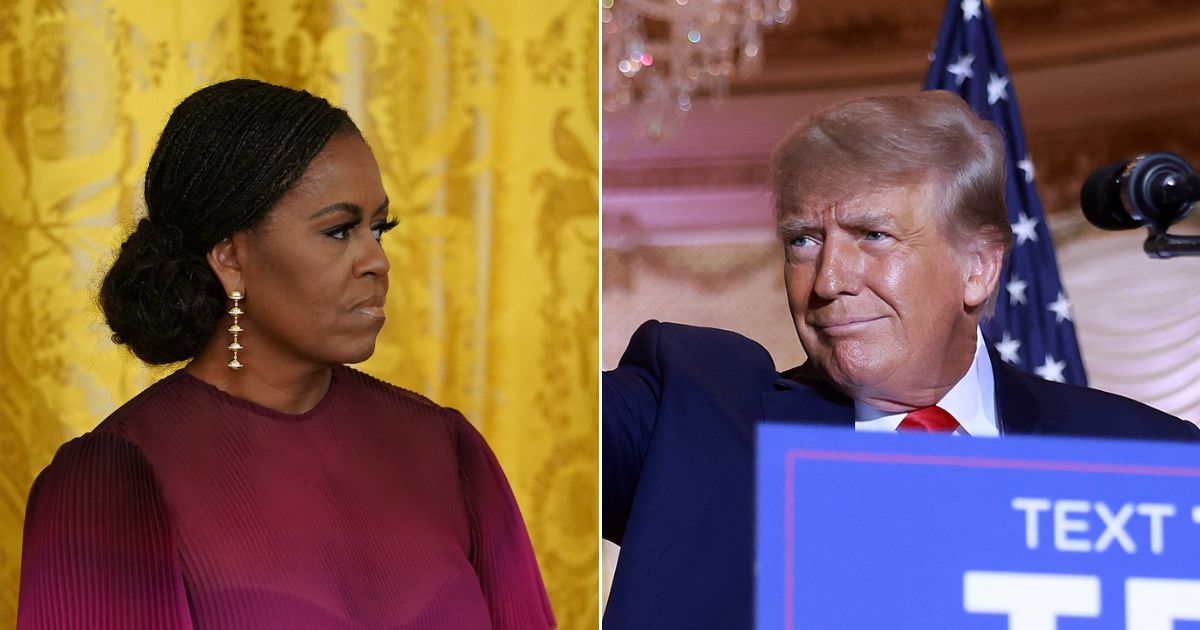 Former First Lady Michelle Obama, left, was named in the "Twitter Files" as one that might have helped former President Donald Trump, right, receive a Twitter ban.