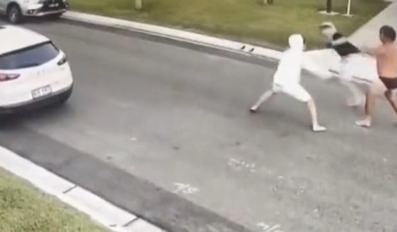 An Australian man fights off would-be thieves in this video screen shot.
