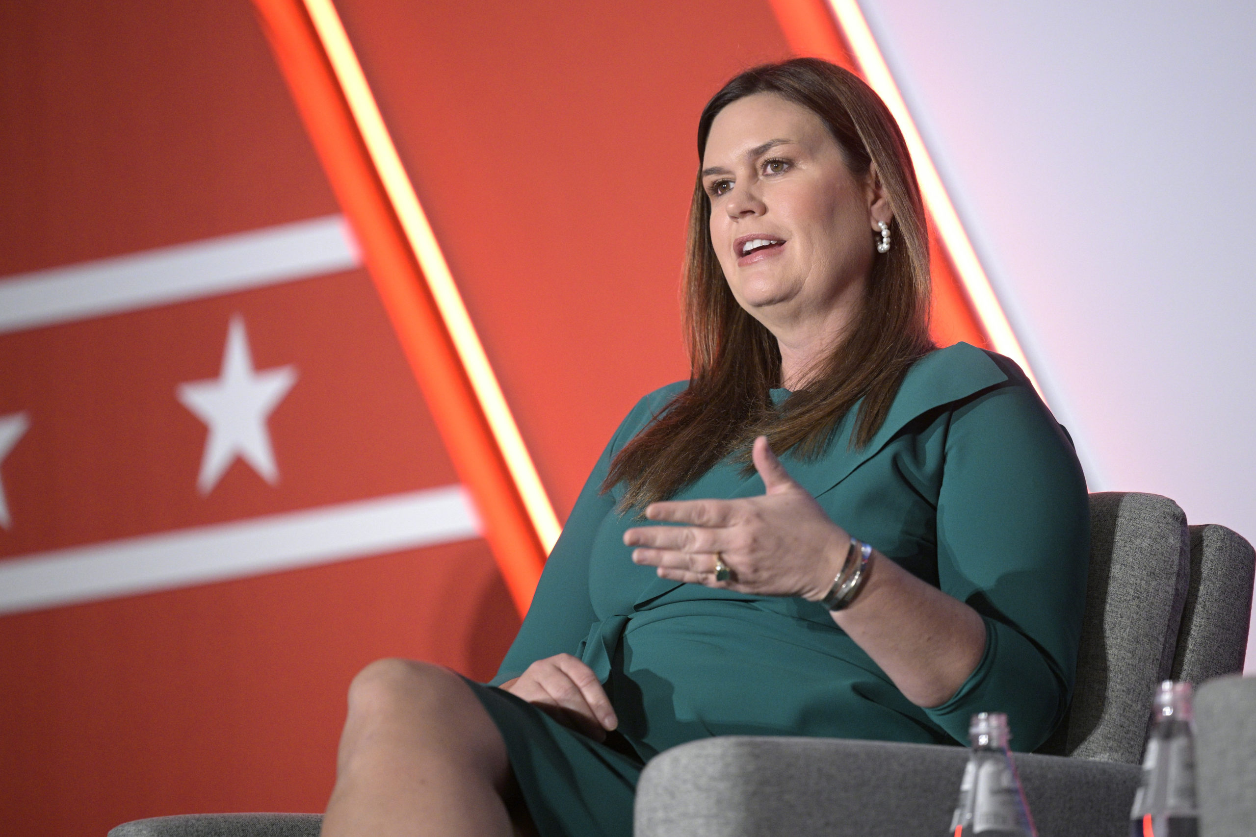 Arkansas Governor-elect Sarah Huckabee Sanders answers a question while taking part in a panel discussion during a Republican Governors Association conference in Orlando, Florida, on Nov. 16.