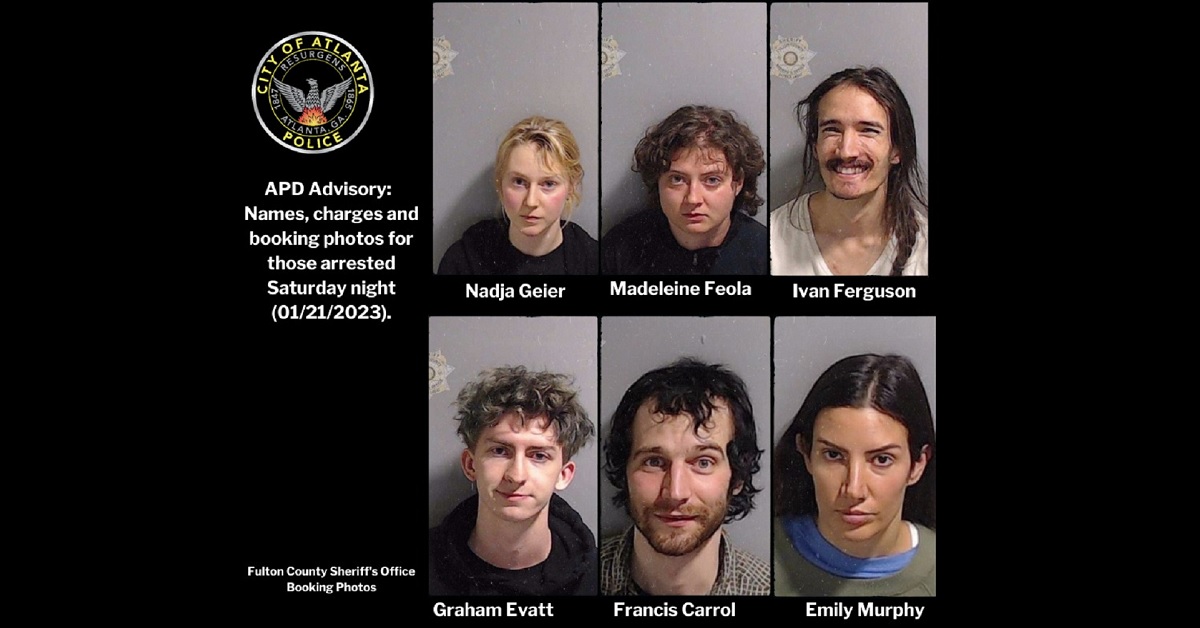 These suspects were arrected by the Atlanta Police Department on Jan. 21: Nadja Grier, Madeleine Feola, Ivan Ferguson, Graham Evatt, Francis, Carrol, and Emily Murphy.
