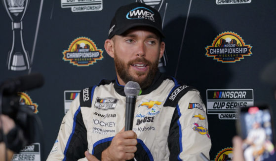 NASCAR Cup Series driver Ross Chastain speaking at a news conference