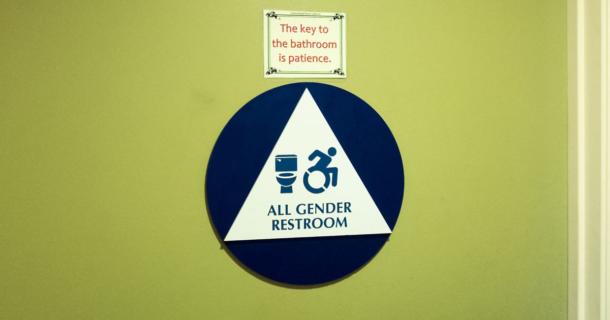 A bathroom sign in Berkeley, California, indicates that the restroom is for "All Genders."