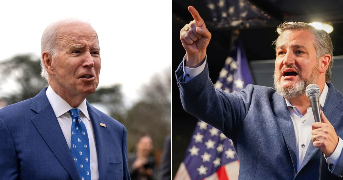At left, President Joe Biden talks to reporters before walking to Marine One on the South Lawn of the White House in Washington on Jan. 4. At right, Republican Sen. Ted Cruz of Texas speaks during a rally in Raymore, Missouri, on Oct. 14.