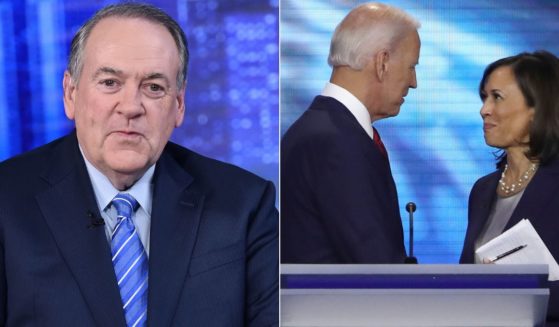 Mike Huckabee discussed a U.S. Supreme Court case, Brunson v. Adams, which has the potential to overturn the 2020 election results, removing President Joe Biden, middle, and Vice President Kamala Harris, right, from office.