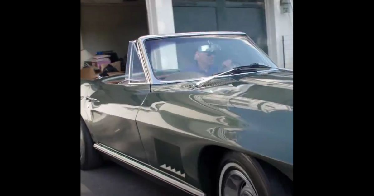 Now-President Joe Biden is seen backing his Corvette into a garage in a 2020 campaign ad.