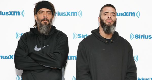 Wrestlers Jay Briscoe, left, and Mark Briscoe, right, visit SiriusXM Studios in New York City on April 4, 2019.