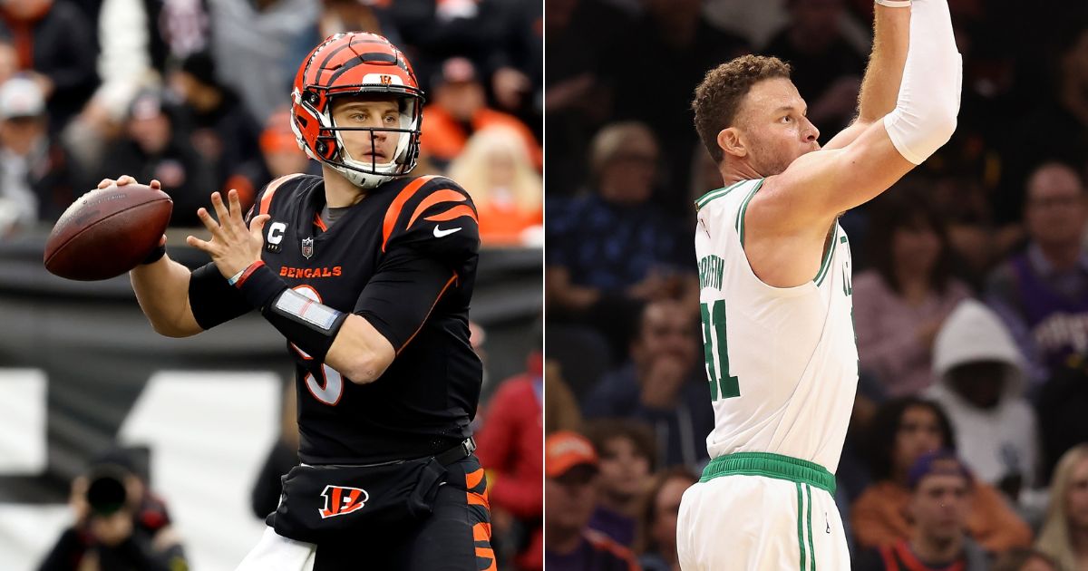 A group of around 20 athletes, including Bengals quarterback Joe Burrow, left, and Celtics player Blake Griffin, right, have created a pool of nearly $5 million to fund agricultural projects.