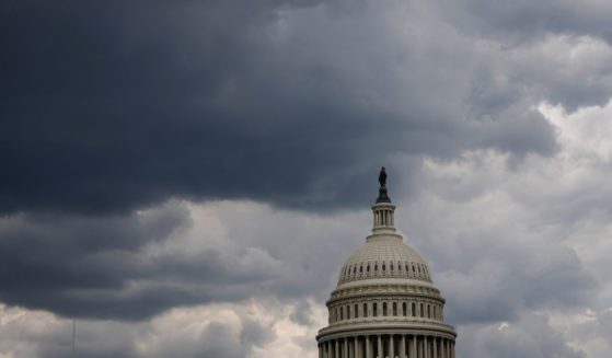 Dark clouds gather over the U.S. Capitol on May 17, 2021, in Washington, D.C.