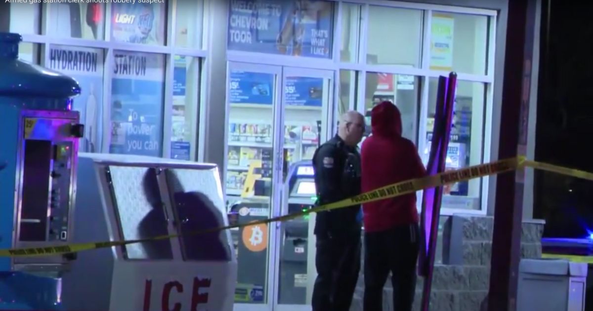 When the suspect turned his head, the clerk pulled out his own gun and shot him, according to news reports.