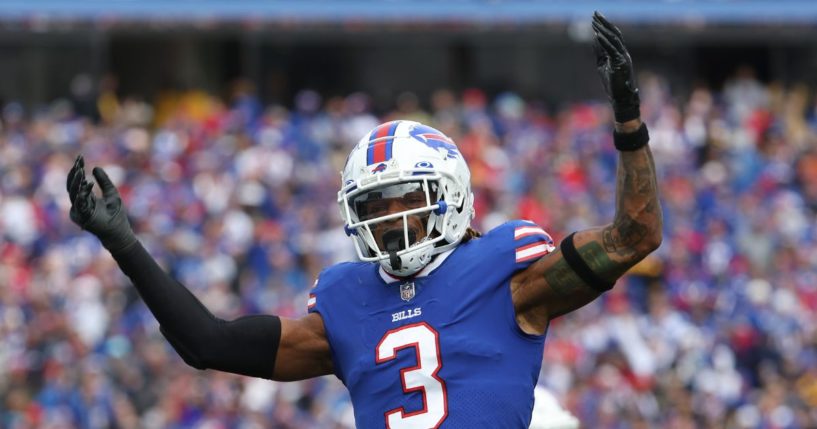 Damar Hamlin celebrates during the Buffalo Bills' game against the Pittsburgh Steelers in Orchard Park, New York, on Oct. 9.