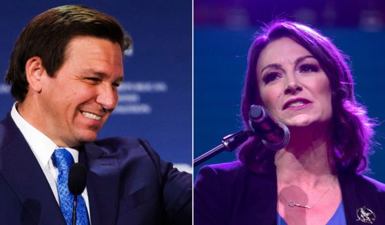 At left, Florida Gov. Ron DeSantis waves to supporters during an event in Las Vegas on Nov. 19. At right, Florida Agriculture Commissioner Nikki Fried, a Democratic gubernatorial candidate, speaks at her election night event in Fort Lauderdale on Aug. 23.