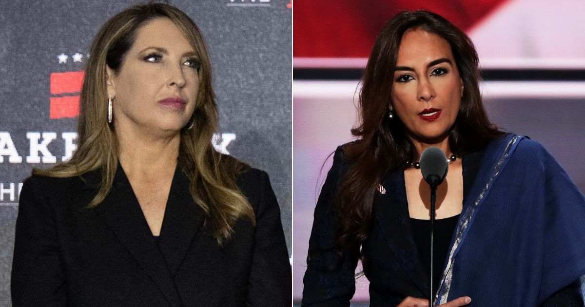 In a new poll asking Republicans whom they supported for chair of the Republican National Committee, current RNC Chairwoman Ronna McDaniel, left, lost by a large margin to Harmeet Dhillon, right.
