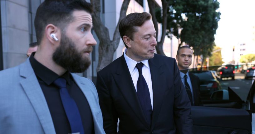 Tesla CEO Elon Musk leaves the Phillip Burton Federal Building on Tuesday in San Francisco.